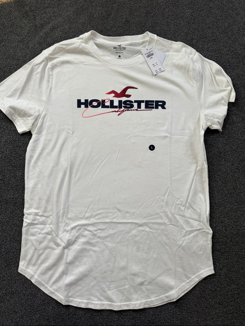 Hollister White Short Sleeve Tee with Navy and Red Logo